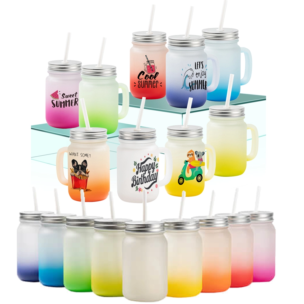 Regenbogen - satinierter 450 ml Mason Jar Becher mit Farbverlauf, inklusive Ihrem Wunschaufdruck