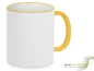 Mobile Preview: Ring- Keramik- Kaffeebecher gelb - weiß inkl. individuellem Aufdruck