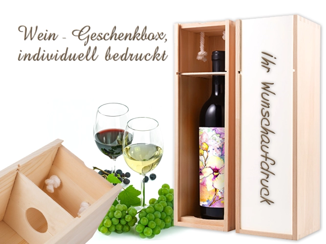 Wein- Flaschenbox / Geschenkbox aus Holz inkl. Wunschaufdruck