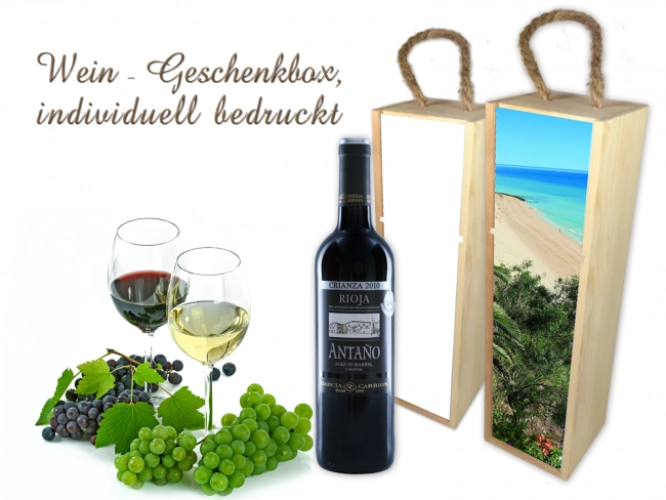 Wein- Flaschenbox / Geschenkbox aus Holz inkl. Wunschaufdruck