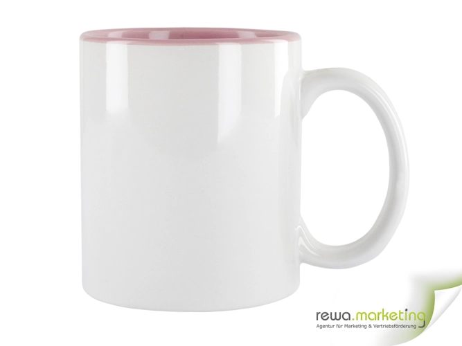 Bi- Color Keramik- Kaffeebecher rosa - weiß inkl. individuellem Aufdruck