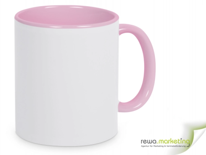 Color- Keramik- Kaffeebecher rosa / weiß inkl. personalisiertem Aufdruck