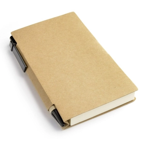 Notizbuch mit Haftnotizen und Kugelschreiber