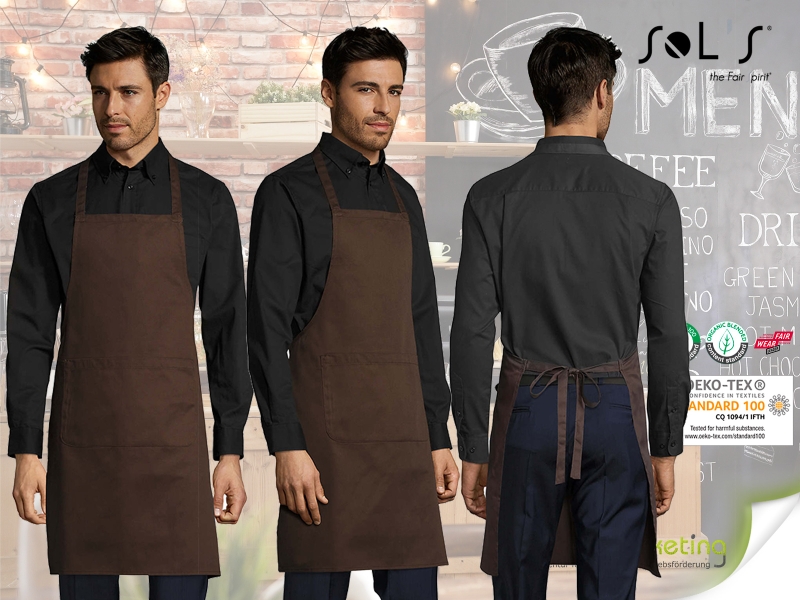 Long gastro apron Gramercy with pocket - Chocolate