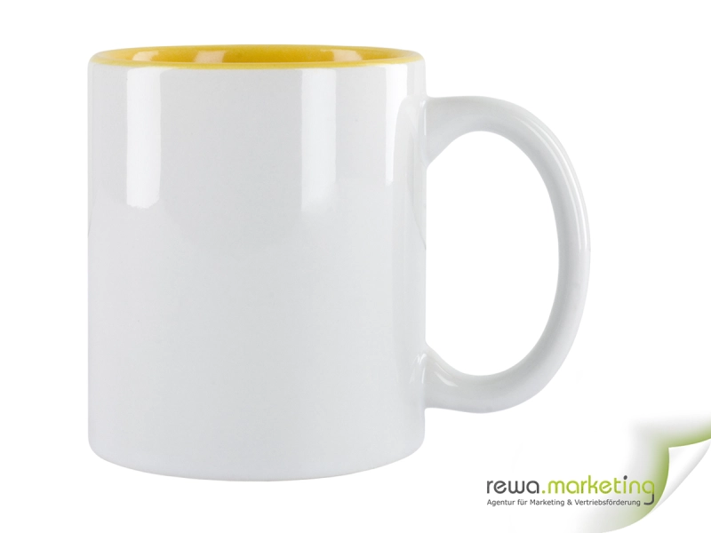 Bi- Color Keramik- Kaffeebecher gelb - weiß inkl. individuellem Aufdruck